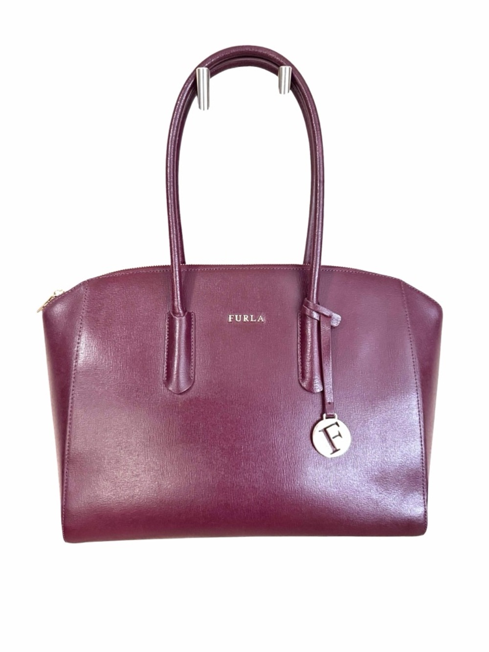 FURLA Tessa Burgundy Leather Tote Bag Purse HandbagTimeless Minimalist 11" x 13"